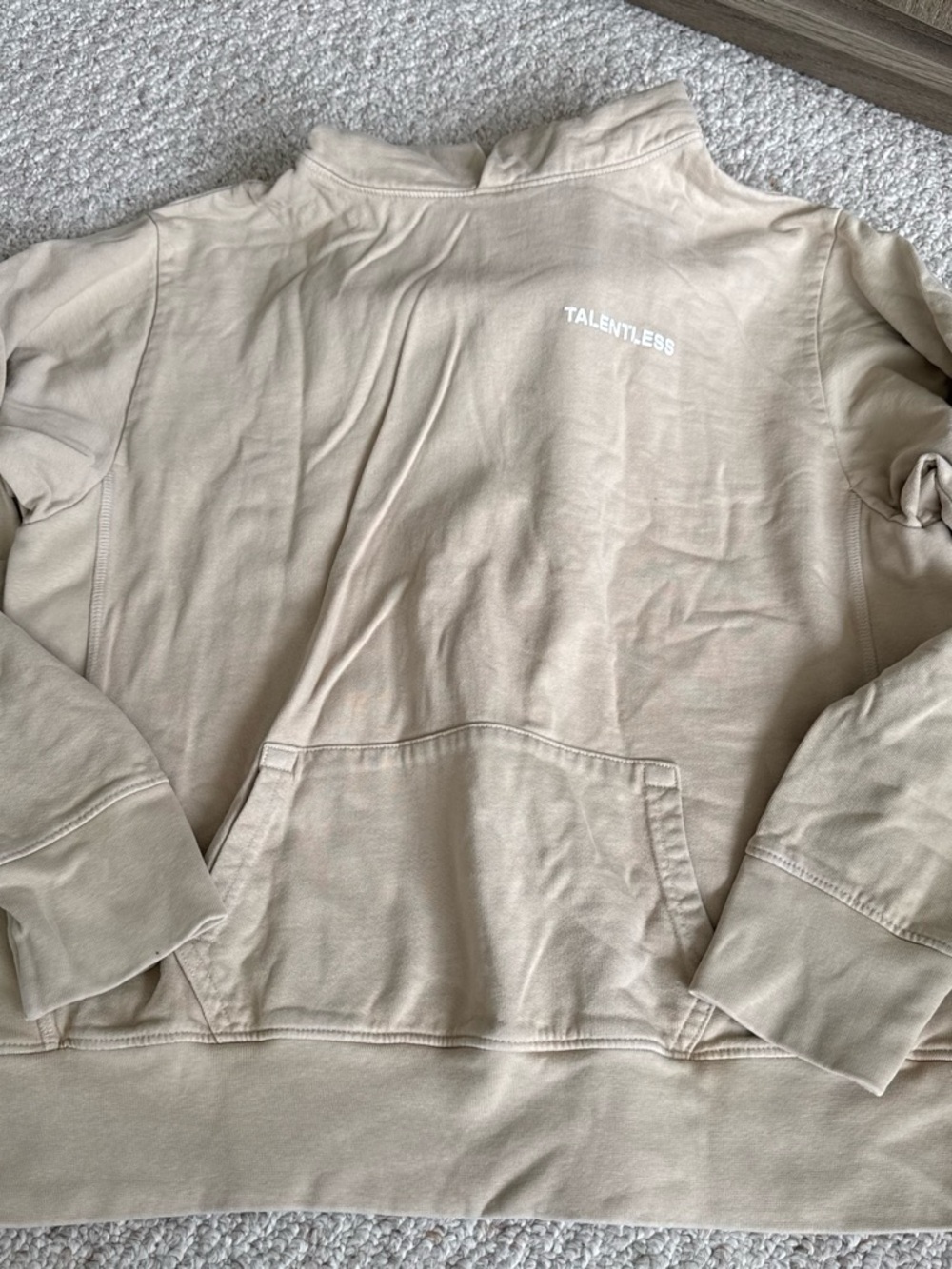 TALENTLESS Light Beige Logo Hoodie with Kangaroo Pocket